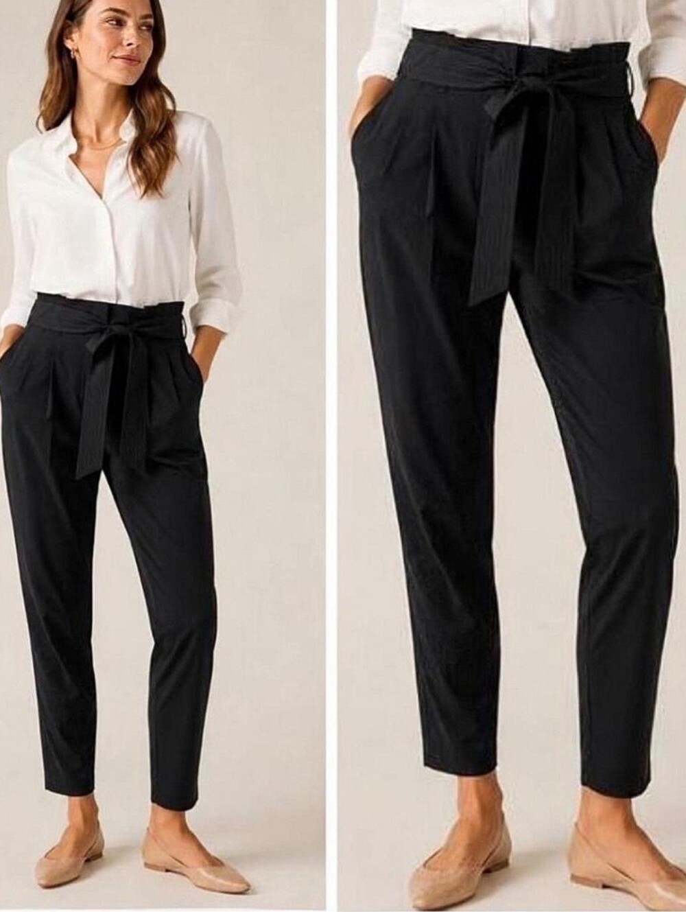 Athleta Skyline Pant II Black Stretch Active Self Tie Belt Sz 6